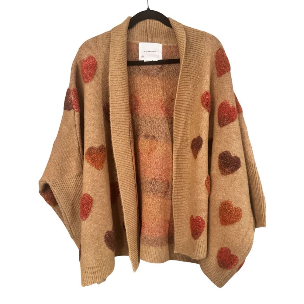 Anthropologie Women's Camel Boucle Heart Knot Kimono Sweater One Size